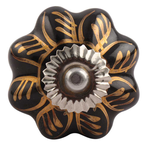 Indian Shelf 4 Pack Cabinet Knobs|Leaf Pumpkin Decorative Cabinet Knobs|Black Knobs for Dresser Drawers Kids|Ceramic Dresser Knobs|Pulls & Knobs for Cabinets & Drawers|One Hole Cabinet Pulls