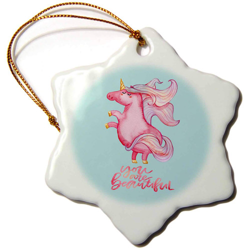 3dRose Blue Girl Unicorn Illustration and Pink Typography -You are... - Ornaments (orn-268869-1)