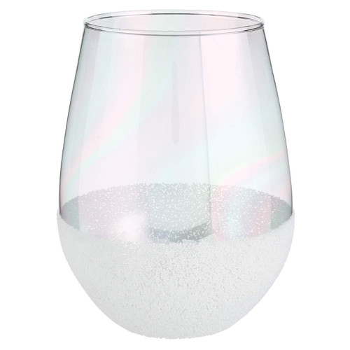 Slant Collections Stemless Wine Glass, 30-Ounce, White Beads