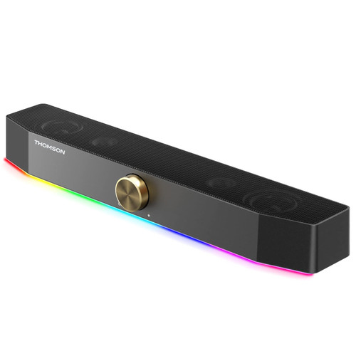 Thomson Computer Speakers, Bluetooth Computer SoundBar, Dynamic RGB PC Speakers with 10W Stereo Sound, 3.5mm Aux-in Connection, USB Powered Computer Speakers for PC, Desktop Monitor, Laptop, Tablets Thomson Computer Speakers, Bluetooth Computer SoundBar, Dynamic RGB PC Speakers with 10W Stereo Sound, 3.5mm Aux-in Connection, USB Powered Computer Speakers for PC, Desktop Monitor, Laptop, Tablets