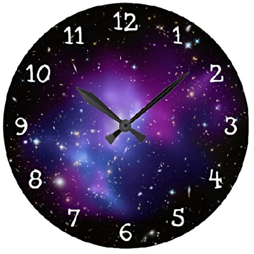 Purple Galaxy Cluster Wall Clock Kids Nursery Vintage Wooden Round Clocks Wall Decor 12 Inch Battery Operated Decorative Wall Clock Silent Round Wood Wall Clock Hanging Clocks for Bedroom