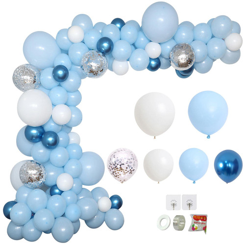 135pcs Blue White and Silver Balloon Garland Arch Kit for Wedding Bridal Shower Birthday Party Baby Shower Decoration