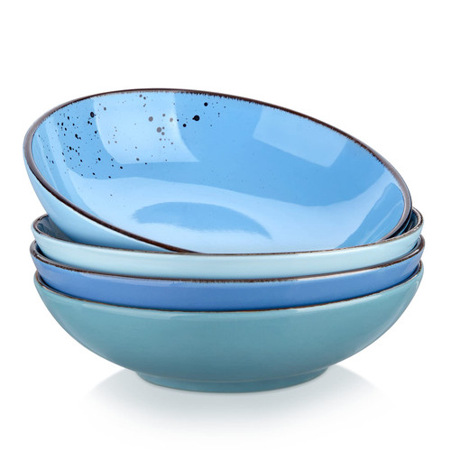 vancasso Navia Pasta Bowls, 30 oz Large Ceramic Salad Serving Bowl, 8 Inch Soup Bowl Set of 4, Microwave, Oven, Dishwasher Safe, Assorted Colors