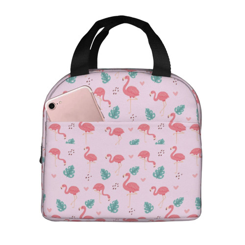 Reusable Lunch Tote Bag Pink Cute Flamingo Insulated Lunch Bag Durable Cooler Lunch Box