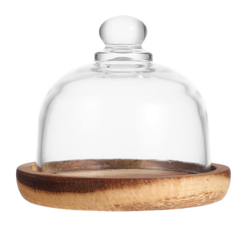 Cake Tray with Dome Round Wood Cake Stand Plate Server Platter Wood Server Cake Stand Clear Cloche Dome Cake Display Cover Glass Cake Pan Cover Food Plate Lid Cheese Board for Pastries 10CM