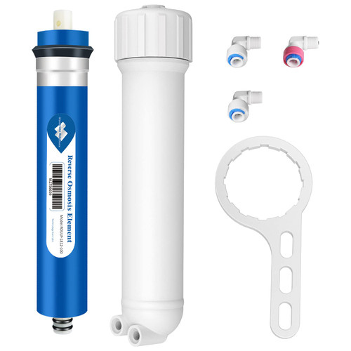 Membrane Solutions 100 GPD RO Membrane, Reverse Osmosis Membrane with Membrane Housing, Replacement for Under Sink Home Drinking RO Water Filter System, Wrench,1/4" Quick-Connect Fittings,Check Valve