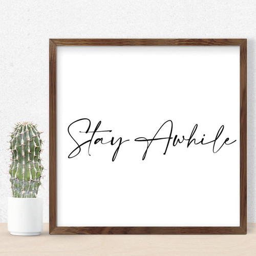Stay Awhile Framed Wood Sign Plaque Wall Decorative Vintage Signs Painted Established Wood Sign for Table Living Room Mantel 12x12in