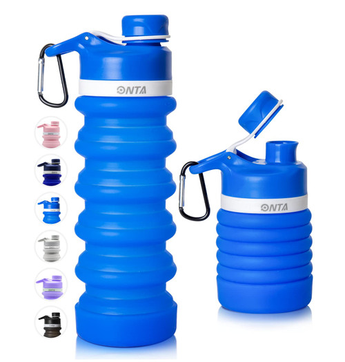 ONTA Collapsible Water Bottle- BPA Free Silicone Foldable Water Bottle for Travel,Silicone Portable Leak-Proof Travel Water Bottle 20oz, blue ONTA Collapsible Water Bottle- BPA Free Silicone Foldable Water Bottle for Travel,Silicone Portable Leak-Proof Travel Water Bottle 20oz, blue