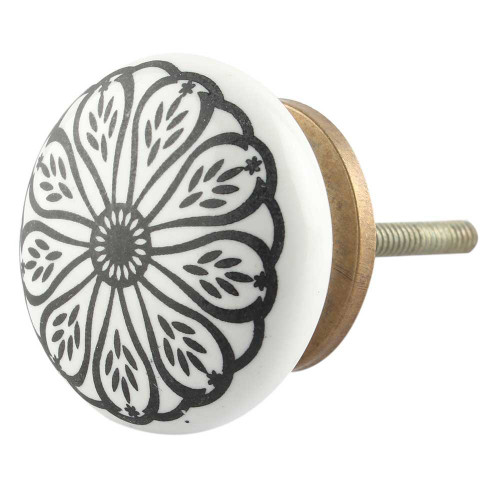 Indian Shelf 2 Pieces Knobs for Cabinet | Daisy Flat Floral Farmhouse Drawer Knobs | Dresser Knobs for Nursery Black | Kitchen Knobs and Pulls Ceramic | Fancy Drawer Pulls | Decorative Knobs