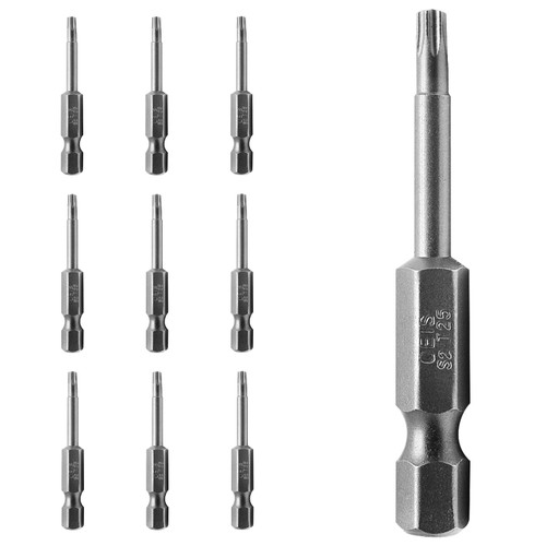 BokWin 10Pcs T25 50mm Length Security Bit,1/4 Inch Hex Shank Screwdriver Bit,Steel Security Star 6 Point Magnetic Torx Bit Tools