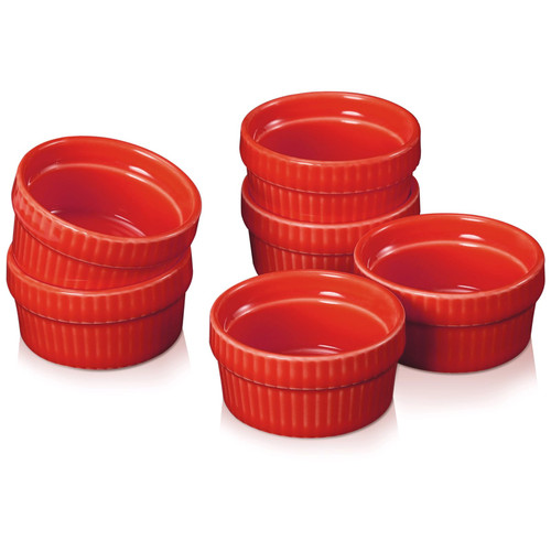 Mini Ramekins 1.5 oz, Vidalenta Dipping Sauce Cups Tiny Ramekins, Small Sauce Cups Dip Bowls Porcelain Souffle Dish Set of 6, Serving Dipping Bowls for Dipping Sauce, Microwave & Oven Safe, Red