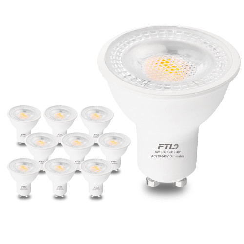 FTL 10-Pack GU10 Led Bulb 5000K Daylight White Dimmable Track Light Bulbs 6W 600LM 50W Halogen Replacement Bulbs for Spot Lighting, Ceiling Recessed Lighting FTL 10-Pack GU10 Led Bulb 5000K Daylight White Dimmable Track Light Bulbs 6W 600LM 50W Halogen Replacement Bulbs for Spot Lighting, Ceiling Recessed Lighting