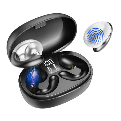 Mnvesz Wireless Open Ear Headphones, Wireless Bone Conduction Headphones Open Ear Clip Headphones Bluetooth, Clip On Wireless Earbuds Headphones Cycling Running Workout Ear Buds (Black)