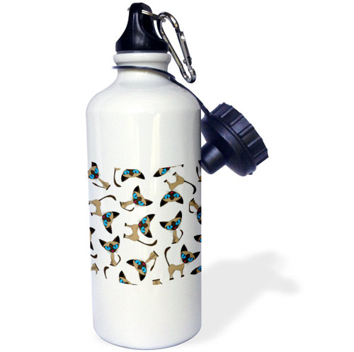 3dRose "Siamese Cat Print White" Sports Water Bottle, 21 oz, White 3dRose "Siamese Cat Print White" Sports Water Bottle, 21 oz, White