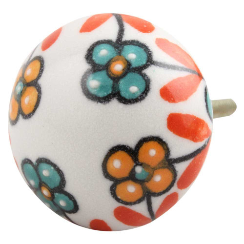 Indian Shelf 2 Pieces Drawer Pull Knobs | Flower Cabinet Drawer Pulls | Multicolor Farmhouse Knobs | Ceramic Single Cabinet Knobs | Western Drawer Knobs | Furniture Knobs for Dresser