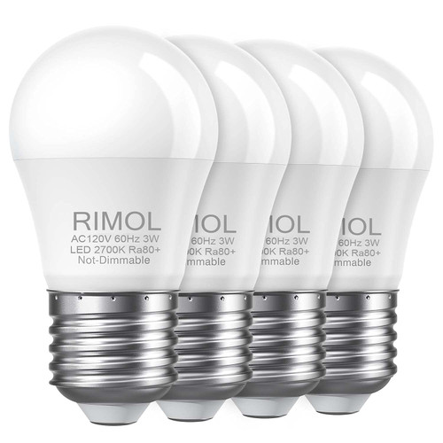 RIMOL 25 Watt Light Bulbs Equivalent, A15 3W LED Bulb Soft White 2700K Energy Saving Low Watt Light Bulbs, E26 Base Bulb for Bedroom(4 Pack)