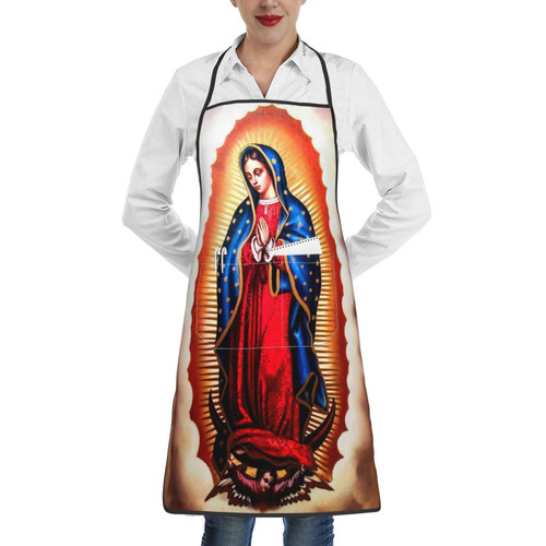 KADEUX Guadalupe Virgin Apron Adjustable Wai Cloth Kitchen Apron With Pocket For Women Men Waterproof Chef Bib Fit Cooking Baking Bbq Aprons