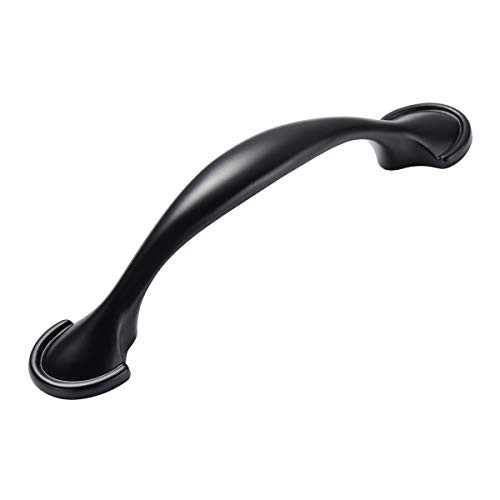 Amazer Cabinet Handle Pulls, D012 Black Traditional Cabinet & Furniture Knobs Hardware Bin Cup Drawer Handle Pulls - 3" Inch (76mm) Hole Centers - 10 Pack