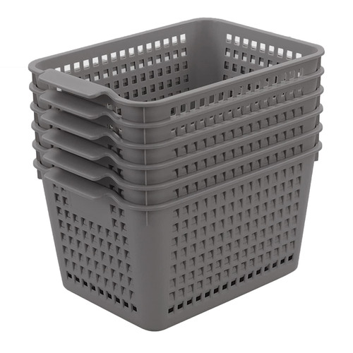 Ramddy Grey Pantry Storage Baskets, Small Plastic Shelf Basket Bin, 6 Packs