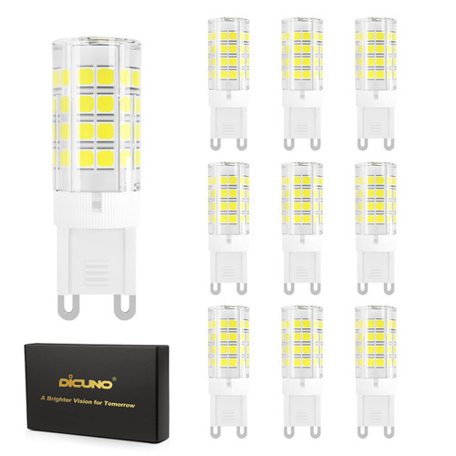 DiCUNO G9 LED Bulb, 4W (40W Halogen Equivalent), 450LM, Daylight White 6000K, 110V 120V, Bi Pin Ceramic Base, Non-dimmable, G9 Light Bulbs for Chandelier, Home Lighting, (10-Pack)