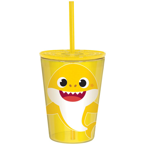 amscan Baby Shark Plastic Tumbler with Straw & Lid - 12 oz. | Yellow | 1 Pc.