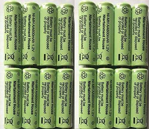 Ntertainment House Set of 16 Solar Light Ni-cd or Ni-Mh Rechargable Batteries for Solar Lights (AA 600mAh Ni-Mh)