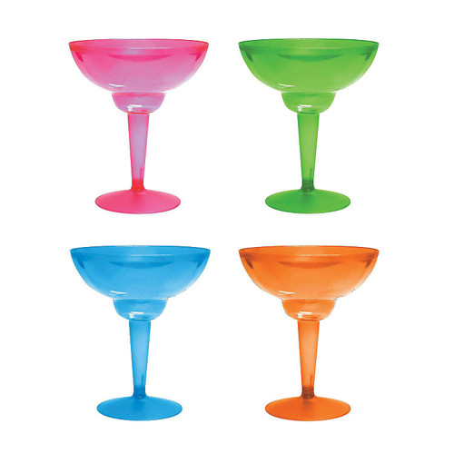 Neon Plastic Margarita Glasses - Set of 12, Each cup holds 12 oz - Fiesta, Cinco de Mayo and Party Supplies