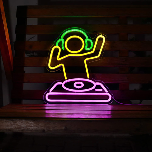 DJ player Neon Sign for Bar USB Operated Neon Light Sign for Man Cave, Anime Neon Sign Dimmable LED Neon Light for Wall Decor, Cute Neon LED Sign for Bar Party Wall Art Decoration