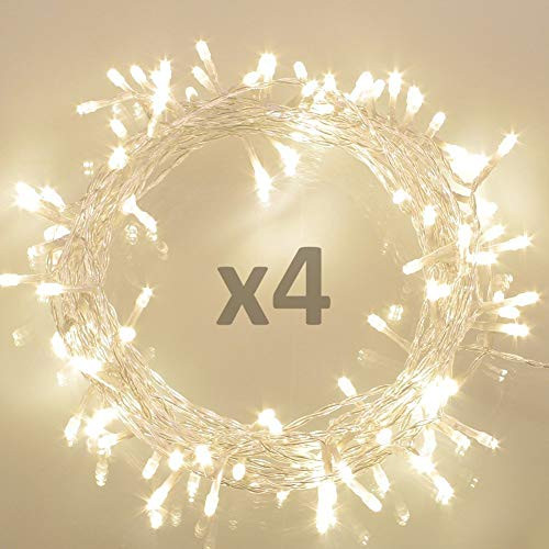 Koopower [4 Pack] 36ft 100 LED Battery Operated String Lights with Timer on 11M Outdoor Clear String Lights(8 Modes, IP65 Waterproof, Dimmable, Warm White)