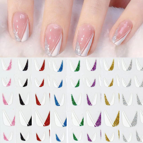 French Nail Art Sticker, 3D Self-Adhesive French Nail Decals Tips V Shape Nail Guides for Manicure DIY Nail Decoration (8Sheets) French Nail Art Sticker, 3D Self-Adhesive French Nail Decals Tips V Shape Nail Guides for Manicure DIY Nail Decoration (8Sheets)