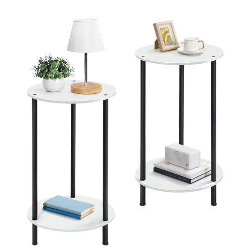 Small Round Side Table for Living Room, 2 Tiers Farmhouse End Tables Living Room Set Of 2, Accent Tables For Small Spaces?Night Stands for Bedrooms, Coffee Tables With Storage Shelf, Easy Assembly