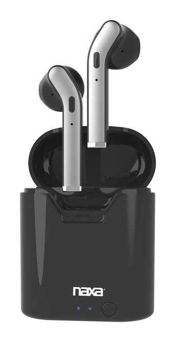 Naxa Electronics True Wireless Earphones with Charging Battery Case, Black