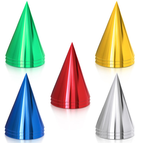 15 Pieces Colorful Birthday Party Hats Party Cone Hats Metallic Foil Cone Hats Birthday Paper Hats for Adults kids, Gold, Silver, Red, Green, Blue