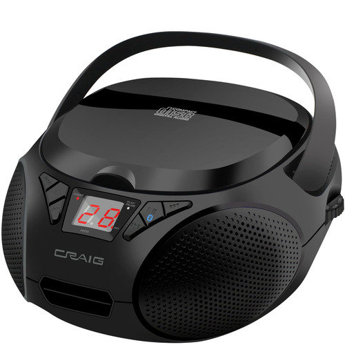 Craig CD6925BT-BK Portable Top-Loading Stereo CD Boombox with AM/FM Stereo Radio and Bluetooth Wireless Technology in Black | LED Display | Programmable CD Player | CD-R/CD-W Compatible | AUX Port |