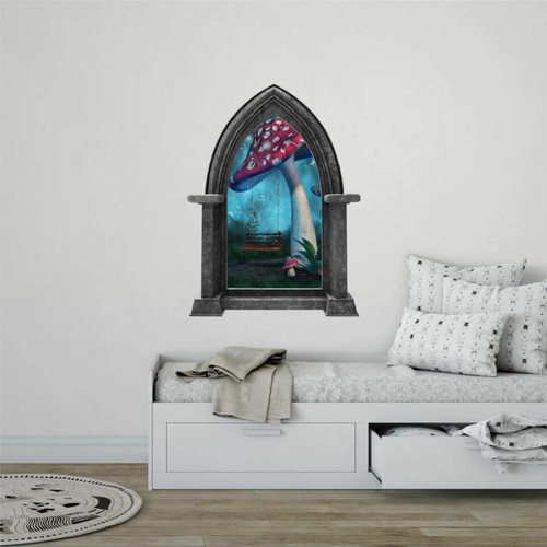 Castle Scape Enchanted Mushroom Swing Stone Castle Window Wall Decal Sticker Mural Kids Bedroom Playroom Medieval Fantasy Fairytale Wall Mural wall art Removable Vinyl decals For Playroom,28'' ae423 Castle Scape Enchanted Mushroom Swing Stone Castle Window Wall Decal Sticker Mural Kids Bedroom Playroom Medieval Fantasy Fairytale Wall Mural wall art Removable Vinyl decals For Playroom,28'' ae423