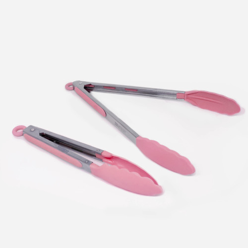 9" & 12" Stainless Steel Pink Silicone Tong w/Stay Cool Handle