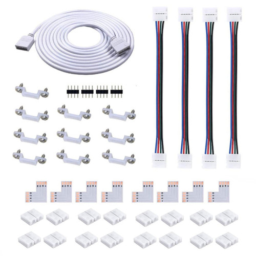 nEWXIANTay LED Strip Connector Kit with L Shape 4 Pin Connector LED Strip Extension Cable Silicon Fastener Clip Accessaries 63PCS LED Strip Connector Kit