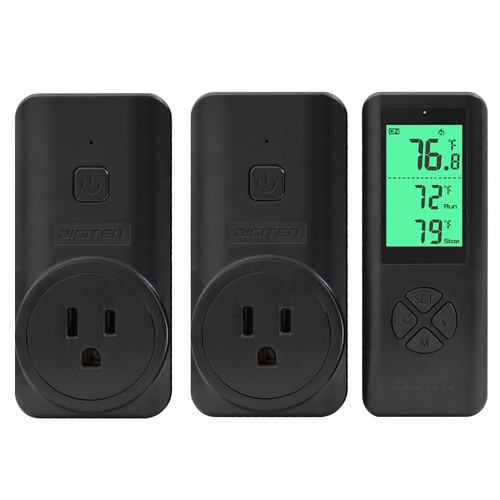 DIGITEN Wireless Temperature Controller, Remote Control Detect Temp, Digital Remote Thermostat, Plug-in Thermostat Outlet, Built-in Sensor(1 Controller can Work W/ 2 Receiver), Widely Use Thermostat