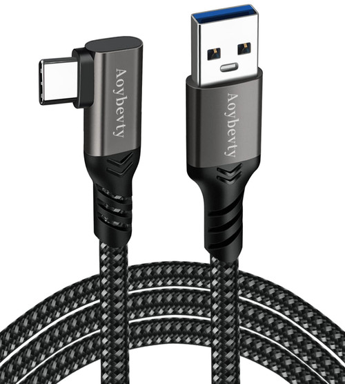 Aoybevty USB A to USB C Cable 10ft, 10Gbps Data Transfer and 60W 3A Fast Charging Right Angle 90 Degree Long Cable, for Samsung Galaxy S23 S22 S21 S20 Ultra and Other Type C Phone Laptop PC Devices