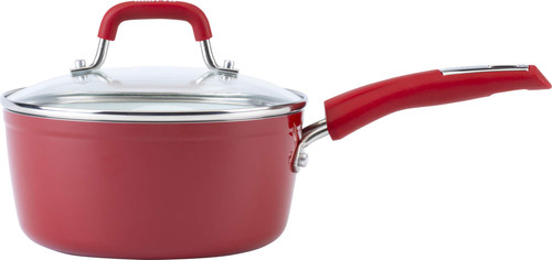 Bialetti Aeternum Nonstick White Ceramic Cookware, 2 Qt Sauce Pan, Red & White