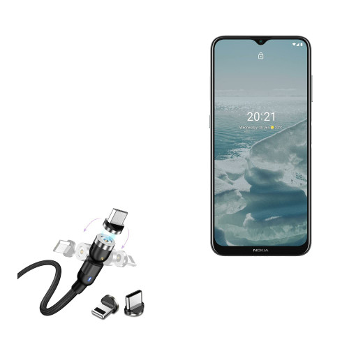 BoxWave Cable Compatible with Nokia G20 - MagnetoSnap AllCharge Cable, Magnet Charging Cable USB Type-C Micro USB for Nokia G20 - Jet Black