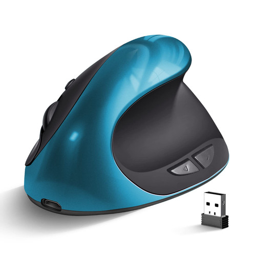 Woddlffy Ergonomic Mouse, Rechargeable Wireless Mouse Vertical Mice with USB Receiver Small Mouse with 6 Buttons 800/1200/1600 DPI Computer Mouse for Laptop PC(Blue)