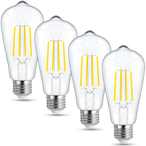 Vintage Edison Bulbs,Light Bulbs 60 Watt,7W 800Lms,E26 LED Bulb 60 Watt Equivalent,Dimmable LED Light Blubs,Warm White 2700K,90+ CRI,ST64 Antique LED Filament Bulbs,E26 Base,Clear Glass,Pack of 4