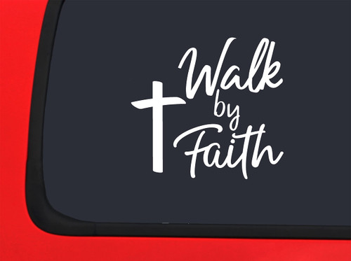 Car Sticker Walk by Faith Cross Simple Faith Jesus God Love Car Window Decal Sticker White 7 Inch