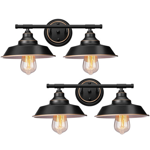 Elibbren Farmhouse Rustic Style Vintage 2-Lights Vanity Wall Sconce Lighting, E26 Base Metal Matte Black Industrial Bathroom Wall Light Fixture for Bathroom,2PACK Elibbren Farmhouse Rustic Style Vintage 2-Lights Vanity Wall Sconce Lighting, E26 Base Metal Matte Black Industrial Bathroom Wall Light Fixture for Bathroom,2PACK