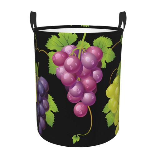 Fruit Grapes Laundry Basket Waterproof Collapsible Round Laundry Hamper Toys Clothes Organizer Gift Basket For Room