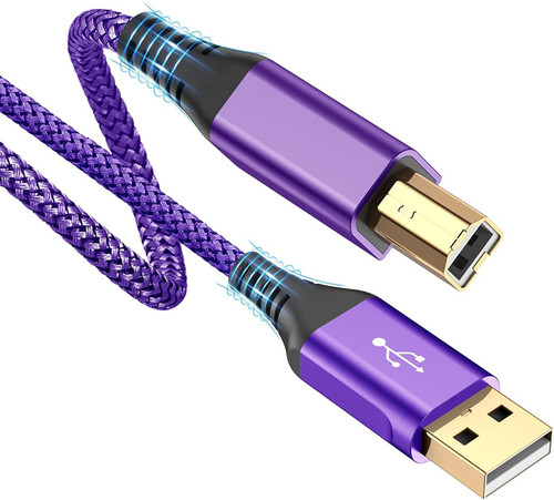 sweguard Printer Cable 15ft, USB Printer Cord USB 2.0 Type A Male to B Male Cable Scanner Cord High Speed Compatible with HP, Canon, Dell, Epson, Lexmark, Xerox, Samsung and More - Purple