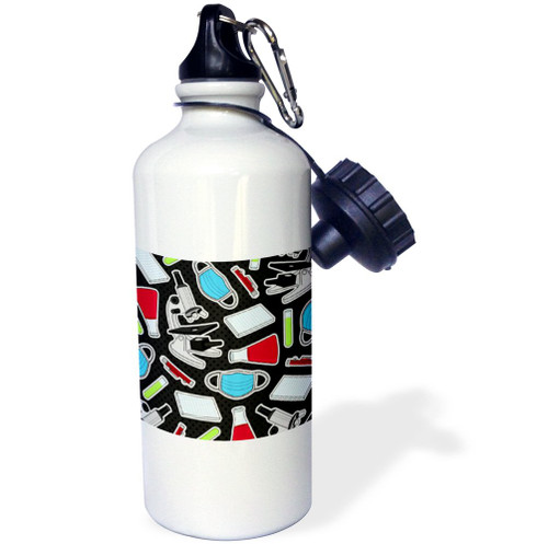 3dRose Cute Laboratory Pattern Black-Sports Water Bottle, 21oz , Multicolored