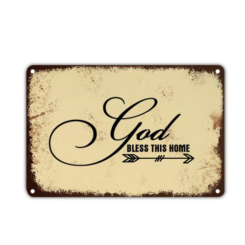 Nelbonse God Bless This Home Metal Sign Wall Tin Sign Funny Inspirational Positive Tin Art Sign Decorative For Bar Garage Cafes Pubs Home 12x8in