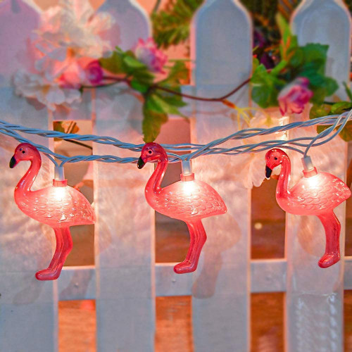 Konictom 8.5Ft Pink Flamingo String Lights, Summer Party Light String with 10 Flamingo Lights, Fun Fairy Flamingo Light for Beach Home Bedroom Birthday Decor, White Wire Konictom 8.5Ft Pink Flamingo String Lights, Summer Party Light String with 10 Flamingo Lights, Fun Fairy Flamingo Light for Beach Home Bedroom Birthday Decor, White Wire